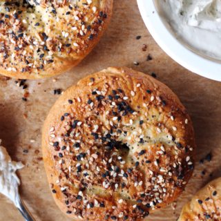 Everything Bagel - a modified version of a New York style classic. Savory and chewy, perfect with vegan cream cheese.