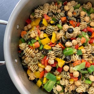 Chickpea Olive and Bell Pepper Pasta Salad