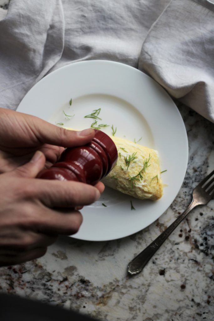 French Goat Cheese Dill Omelet with Pepper
